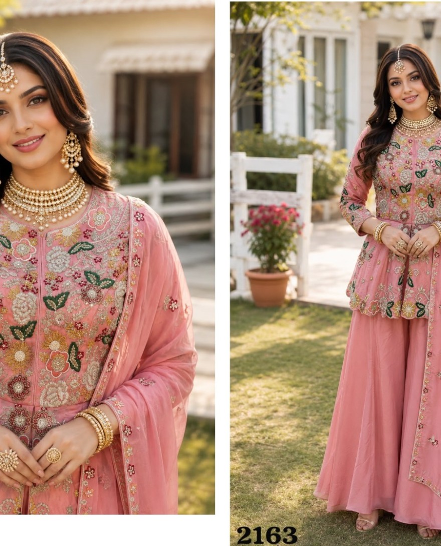 PINK - Pink Faux Crepe Embroidered Work Palazzo Salwar Suit